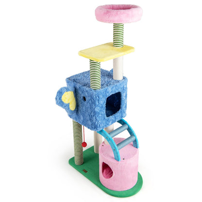 Elephant Themed Cat Tree for Cats with Condos and Padded Perch