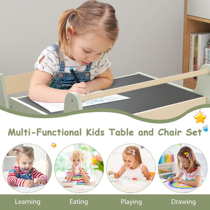 Giantex Kids Table and Chair Set Wooden Children Table with Reversible Blackboard Tabletop