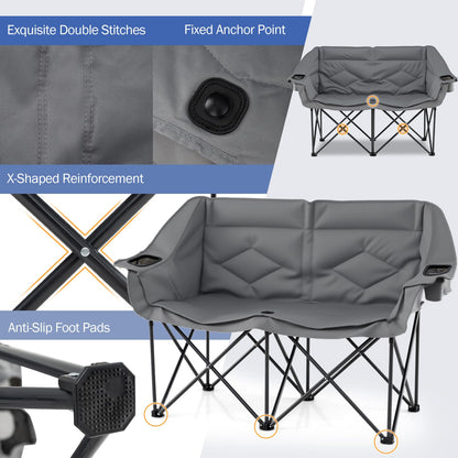 Double Camping Chair with Cup Holders and Glass Racks
