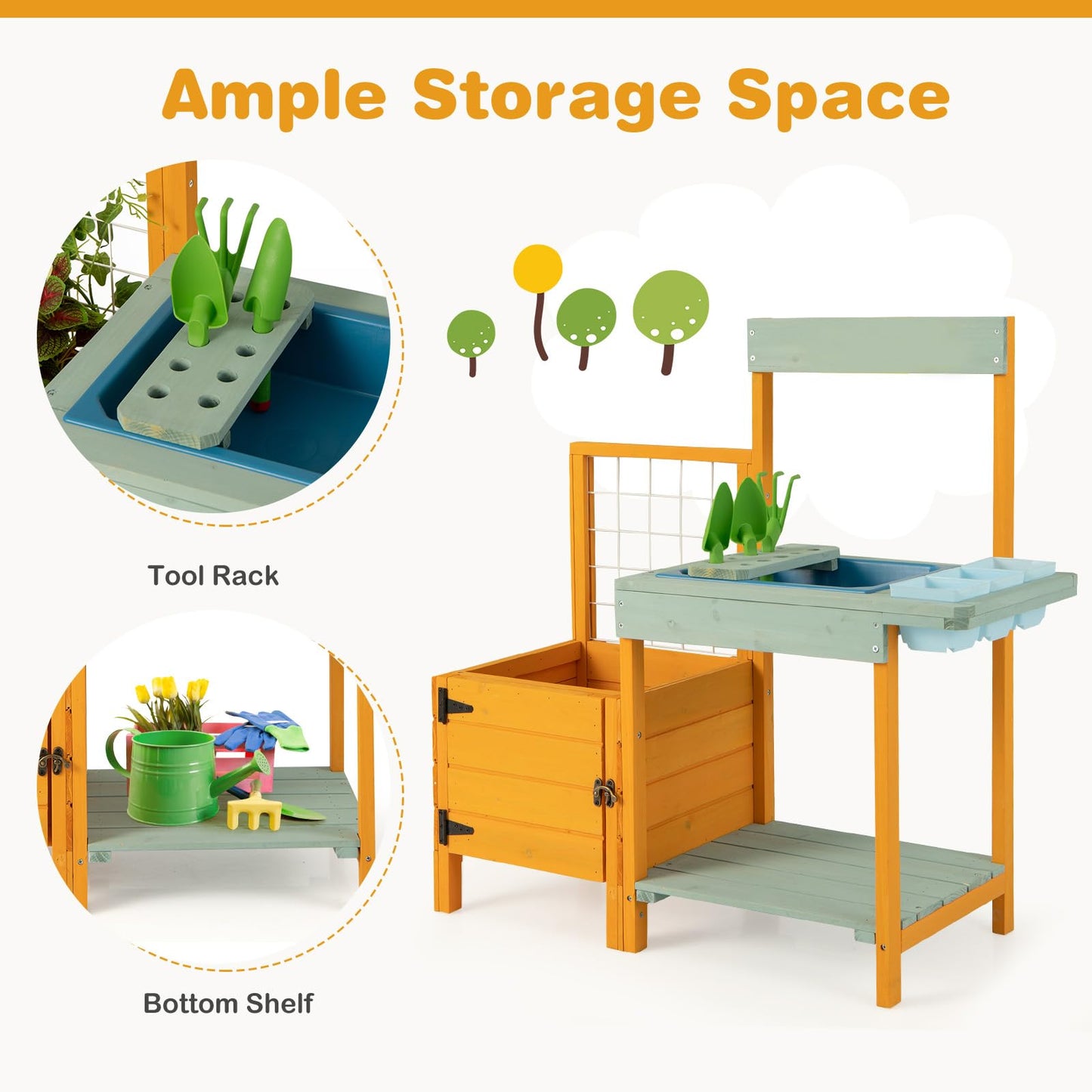 Kids Outdoor Potting Bench with Planter Box Wooden Toy Gardening Center