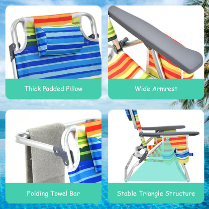 2 Pack Folding Backpack Beach Chair, 5 Adjustable Position Camping Chair