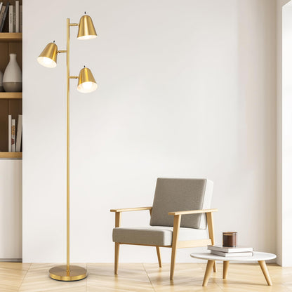 3-Bulb Floor Lamp with 3 E26 A19 Bulbs and Adjustable Lampshades