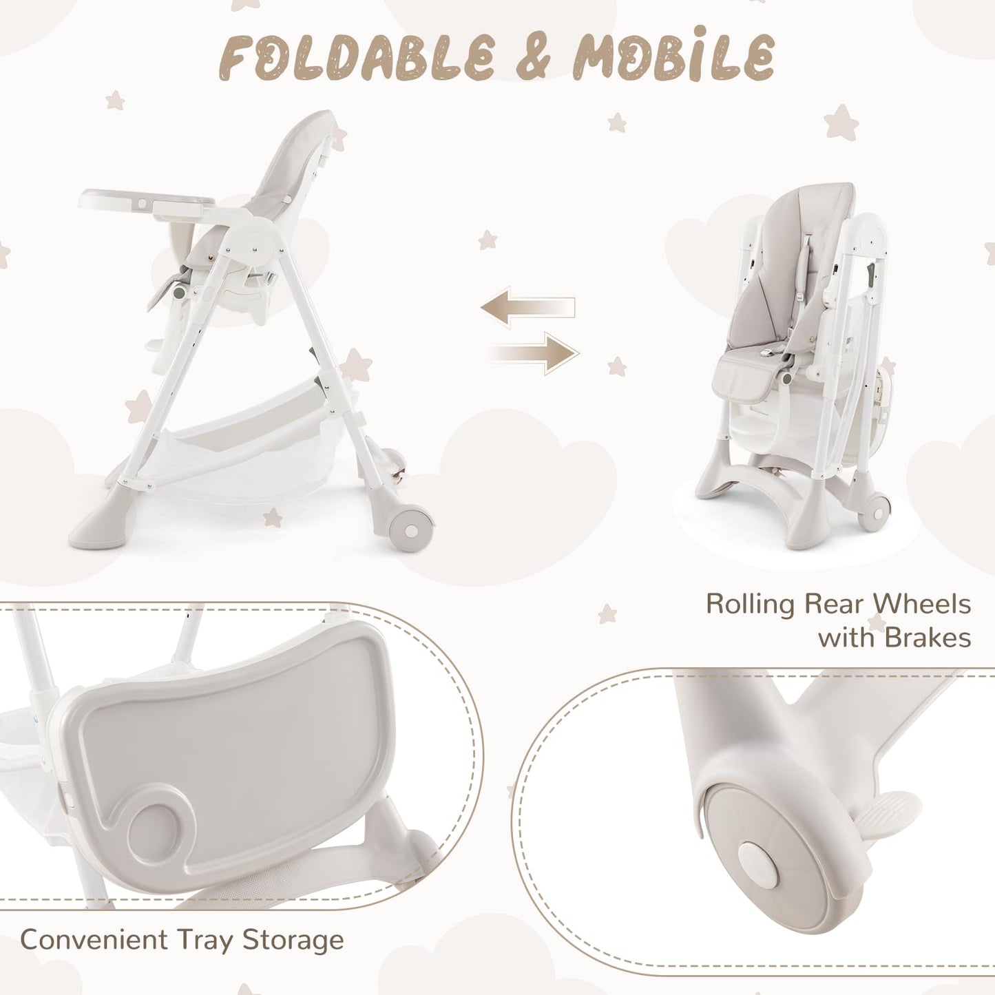 Folding Infants Highchair with Storage Basket