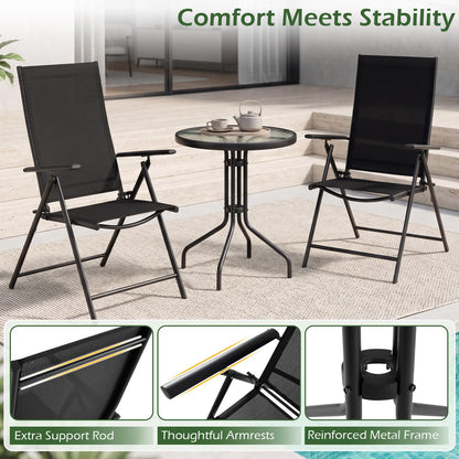 3 Piece Patio Bistro Set with Tempered Glass Coffee Table and Heavy Duty Metal Frame
