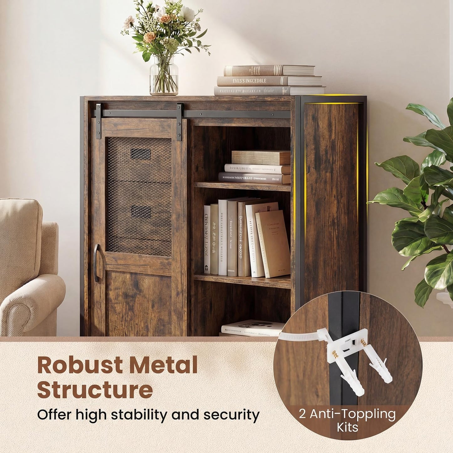 Storage Cabinet with Sliding Door & 5 Drawers