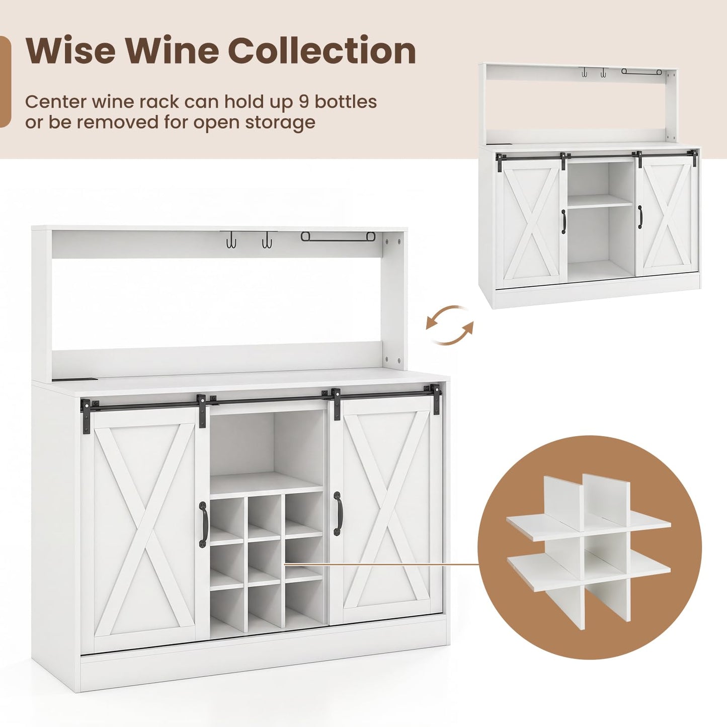Kitchen Buffet Sideboard with Charging Station,Hutch