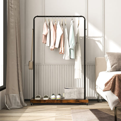 Industrial Clothes Rack Rolling Garment Rack with Bottom Storage Shelf