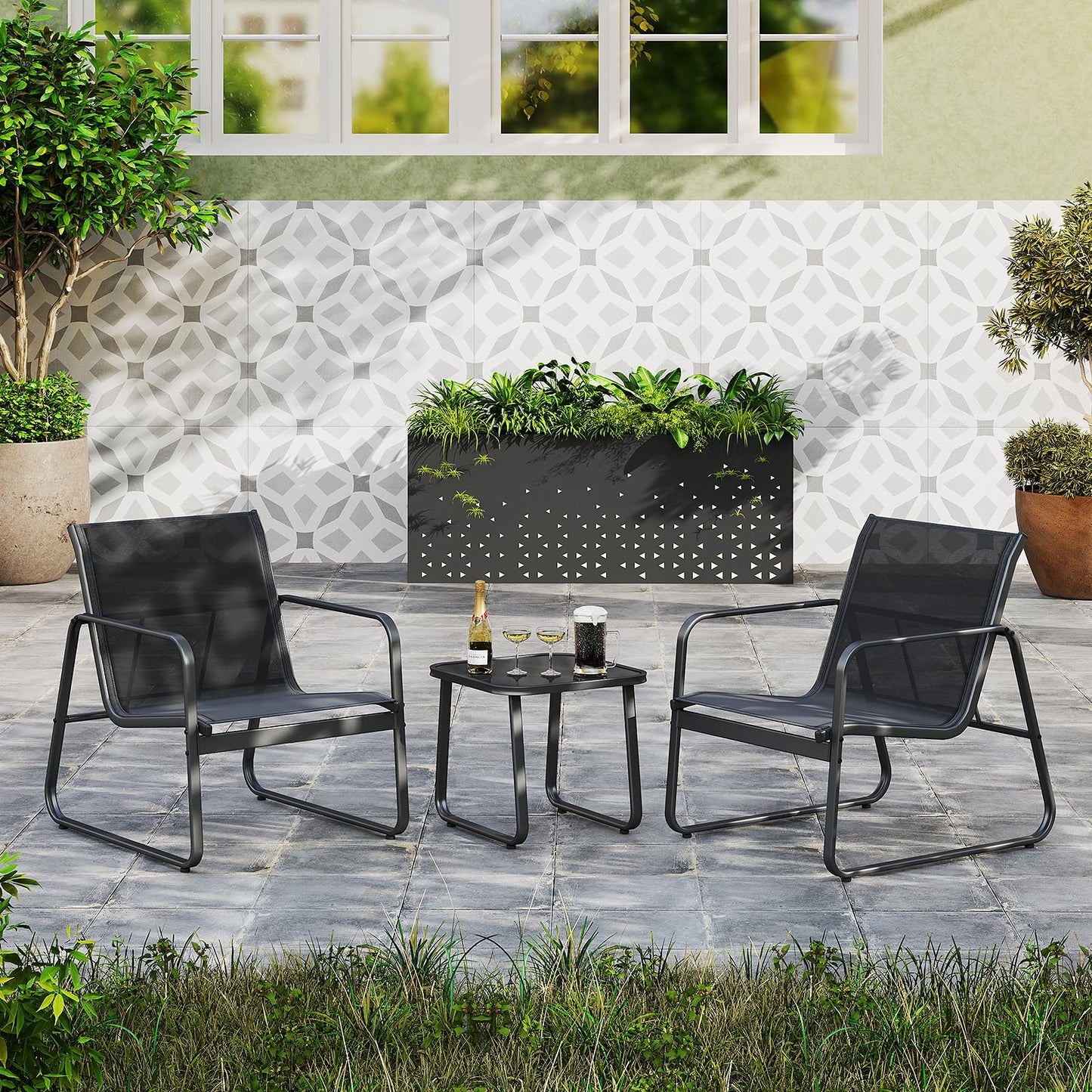 3-Piece Patio Bistro Set with Tempered Glass Table