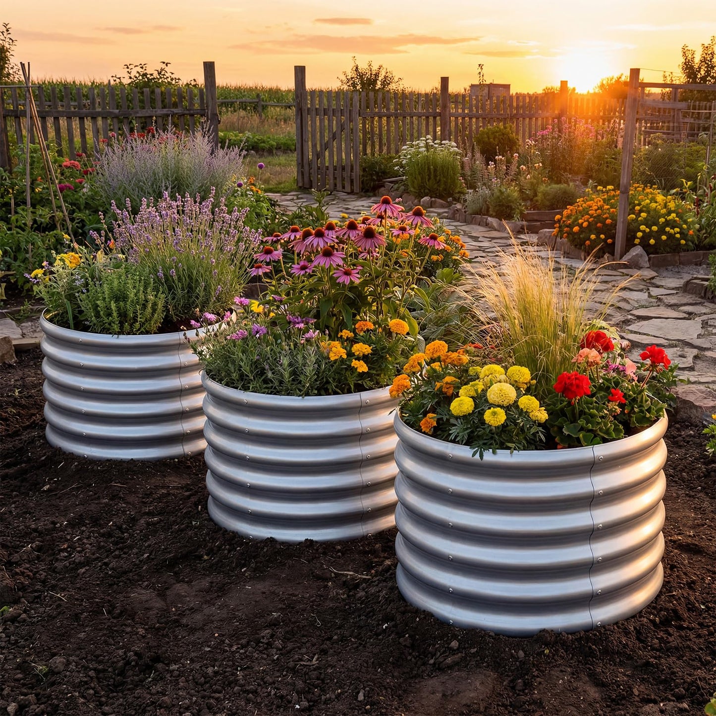 Metal Raised Garden Bed, Round Elevated Planter Box