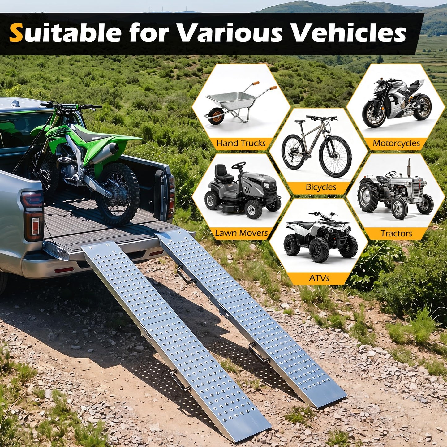 Folding Loading Ramps and 400 KG Capacity 2-Pack Multi-Use Ramps with Handles for Pickup Truck and Trailer