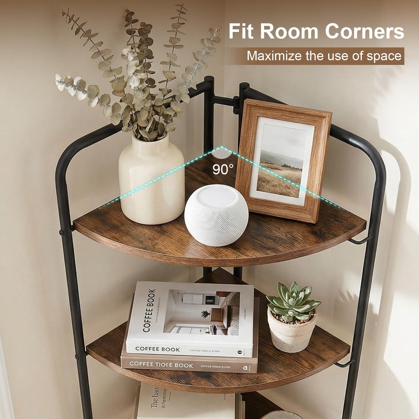 5-Tier Corner Shelf, Freestanding Bookshelf Ladder Shelving Unit