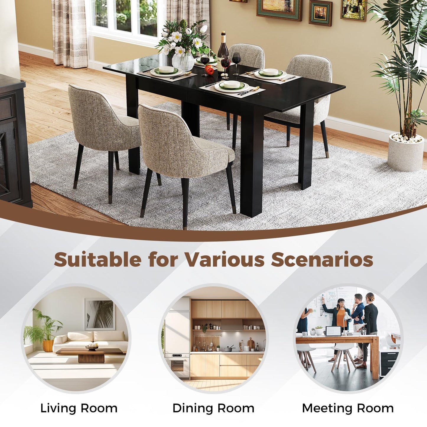 Extendable Dining Table with Adjustable Tabletop