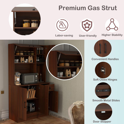 167cm Tall Pantry Cabinet with Hutch and Power Outlets