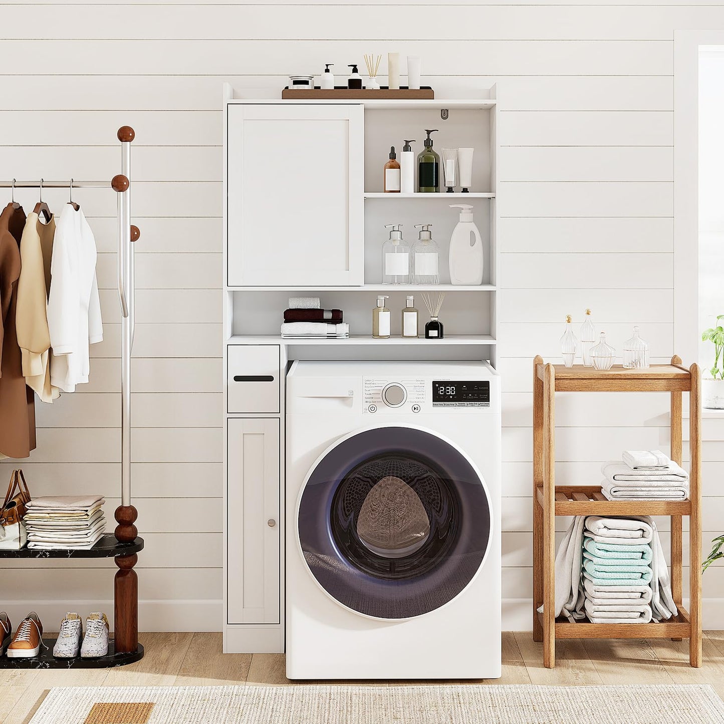 Over-the-Toilet Storage Cabinet Standing Toilet Rack with Sliding Door