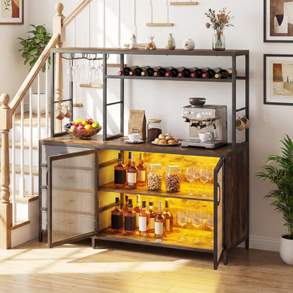 Buffet Sideboard with RGB LED Lights & Power Outlets, Wooden Storage Cabinet