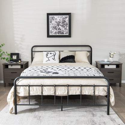 Modern Wooden Nightstand with 2 Drawers and Open Storage Shelf