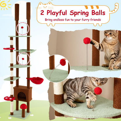 Floor to Ceiling Cat Tree, Tall Cat Tower with 202-224cm/238-265cm Adjustable Height