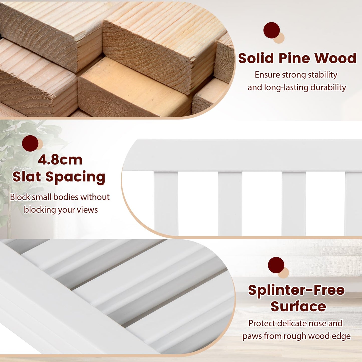 3-Panel Foldable Pet Fence with Support Feet and Flexible 2-Way Hinges