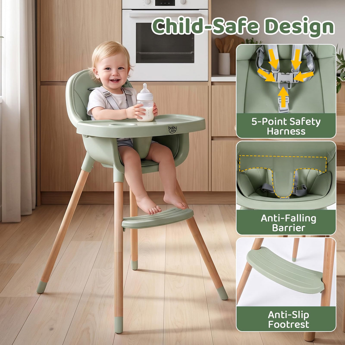 High Chair for Babies and Toddlers, for 6-36 Months