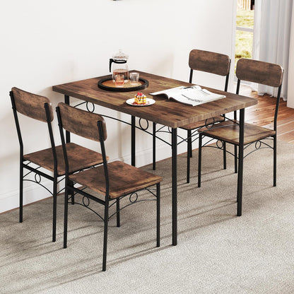 5-Piece Dining Table Set Industrial Metal Frame with Rectangular Table