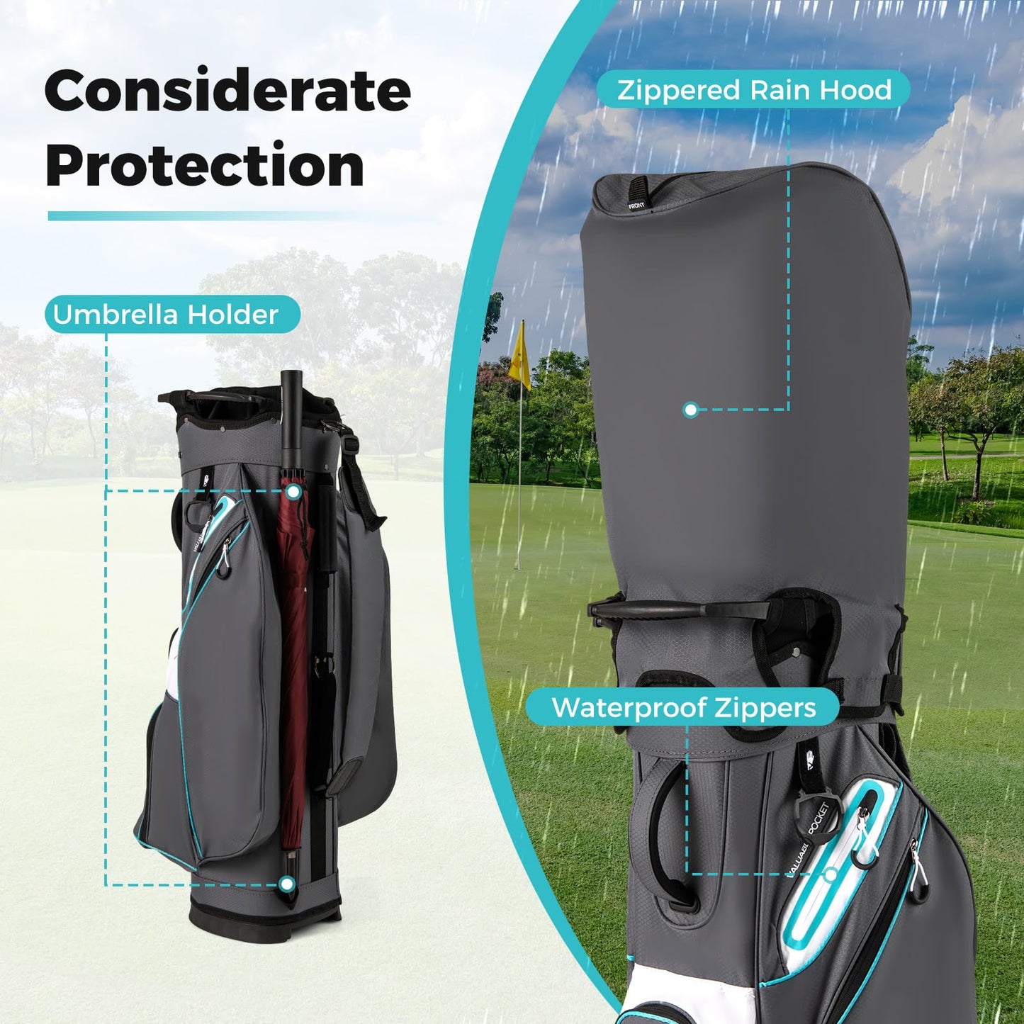 Giantex Golf Cart Bag Golf Trolley Bag with 14 Way Dividers Cooler Pocket Adjustable Shoulder Strap Rain Hood