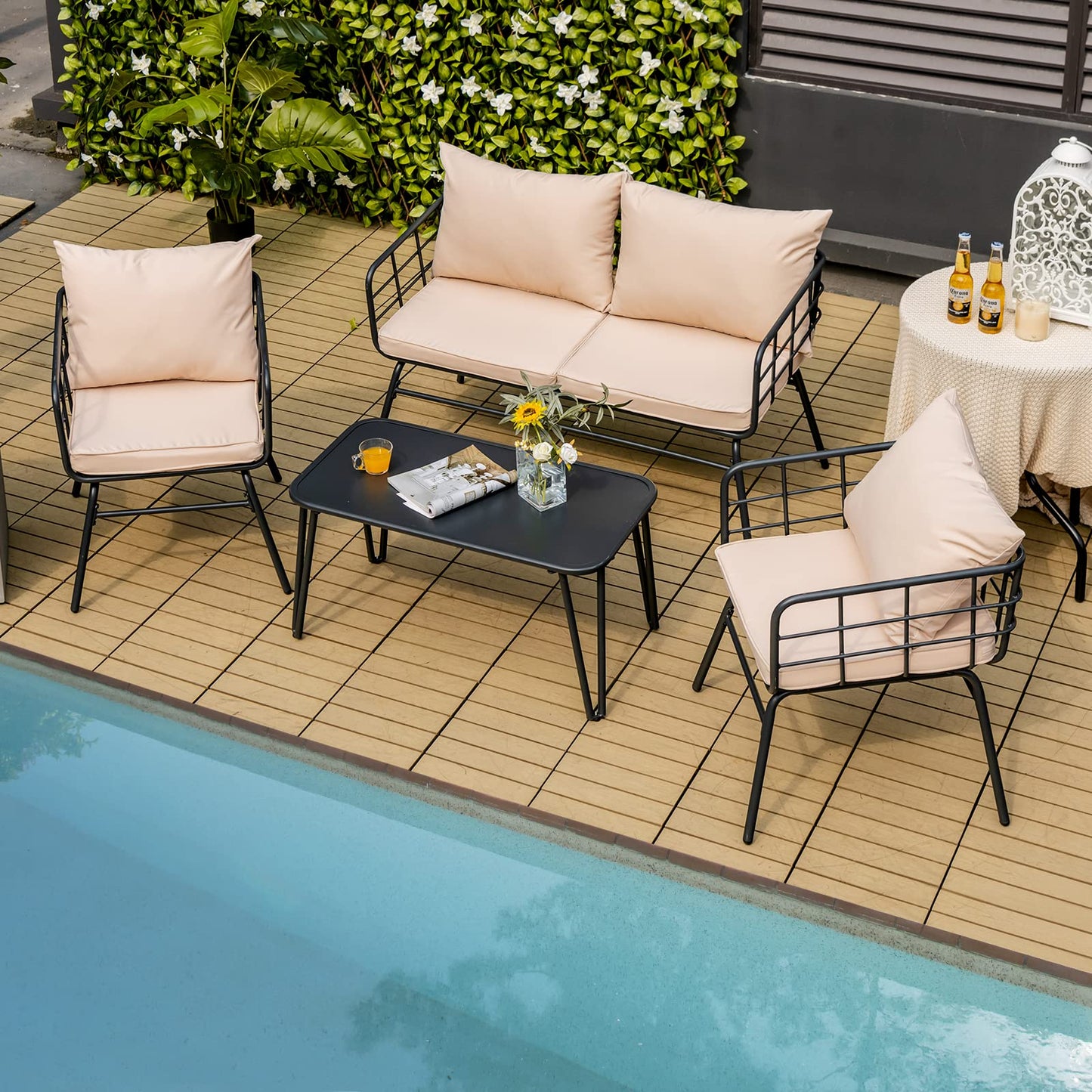 4 Piece Patio Conversation Set with Seat Back Cushions
