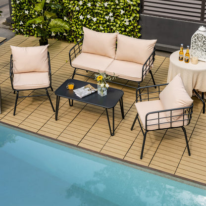 4 Piece Patio Conversation Set with Seat Back Cushions