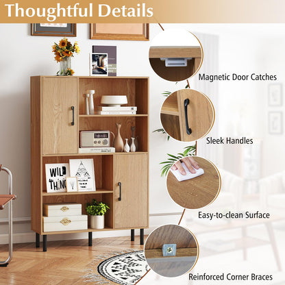 Wooden Bookcase, 4 Cube Storage Cabinet with 2 Doors