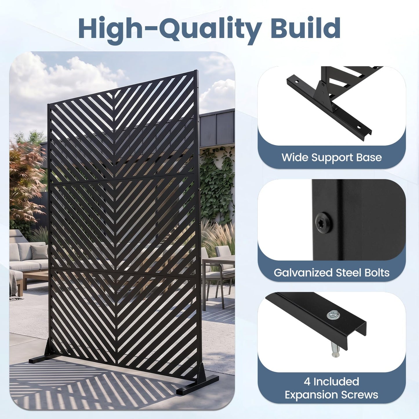 183 CM Freestanding Metal Outdoor Privacy Screen for Patio Garden