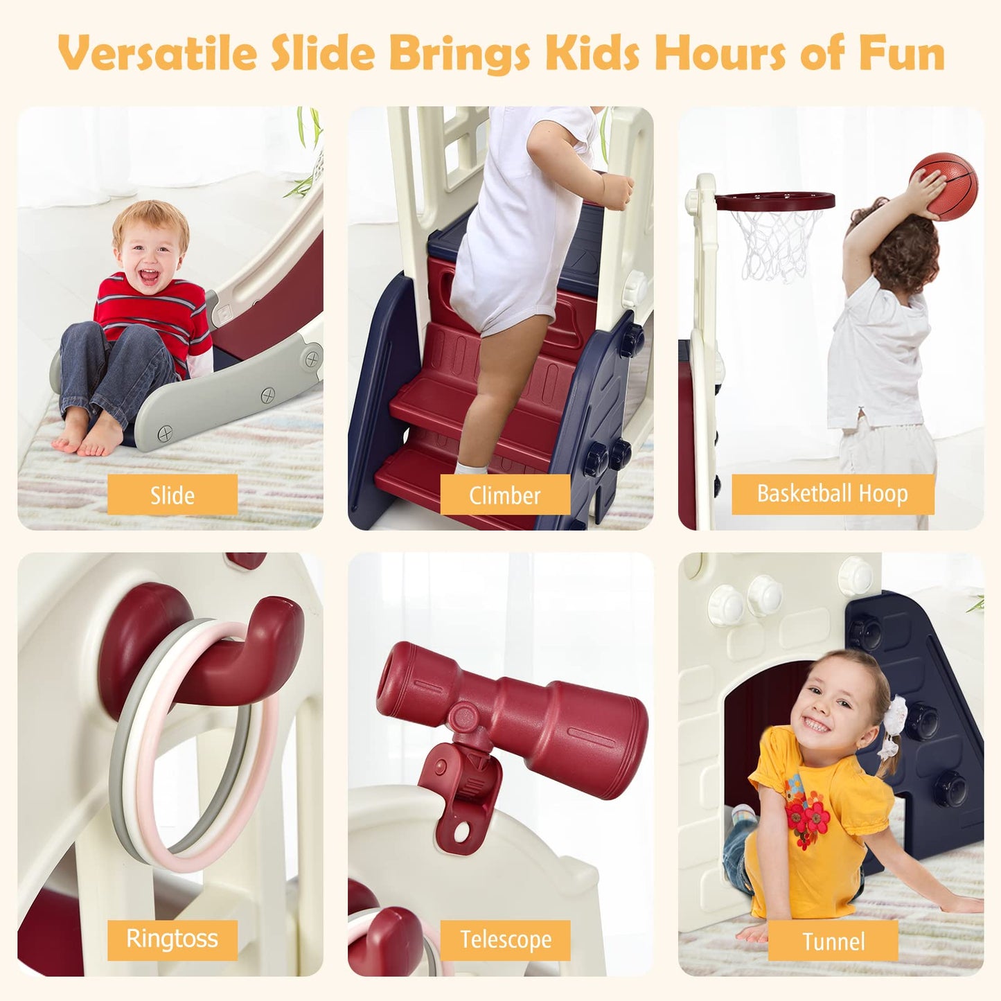 6 in 1 Freestanding Slides with Basketball Hoop