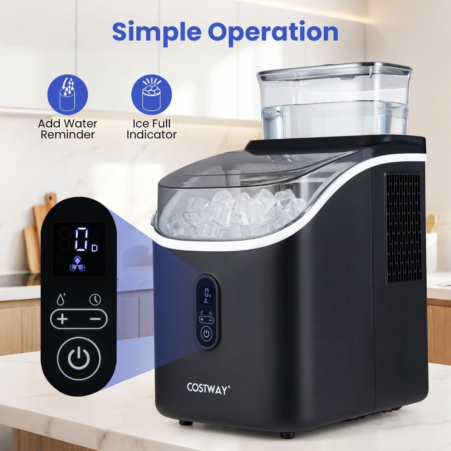 Ice Maker Countertop, 15kg/24H, 16Cubes/6 Mins, 13 Ice Thickness