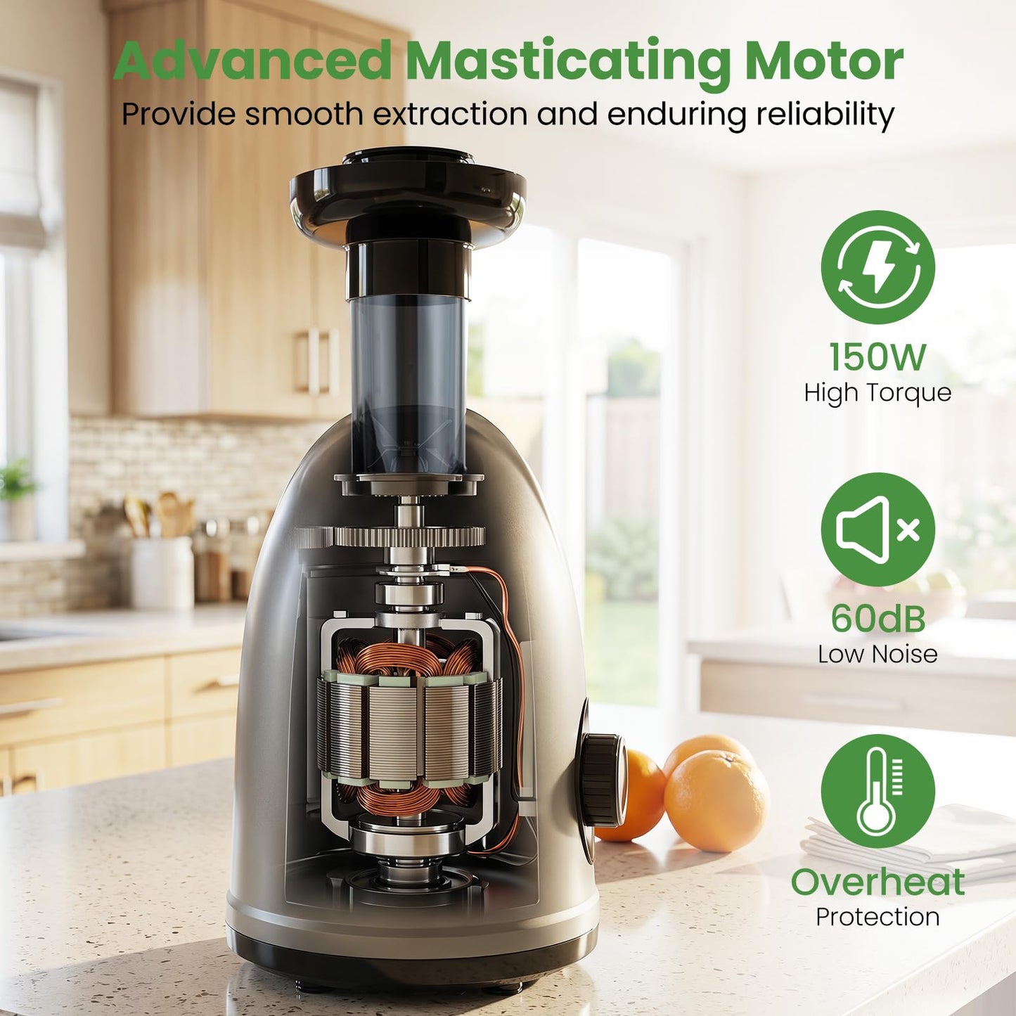 Cold Press Juicer Machine, 7-Stage System, BPA-Free (95% Yield)
