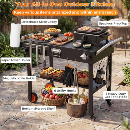 Portable Grill Table, Folding Grill Cart BBQ Prep Table with Heat-Resistant Mat