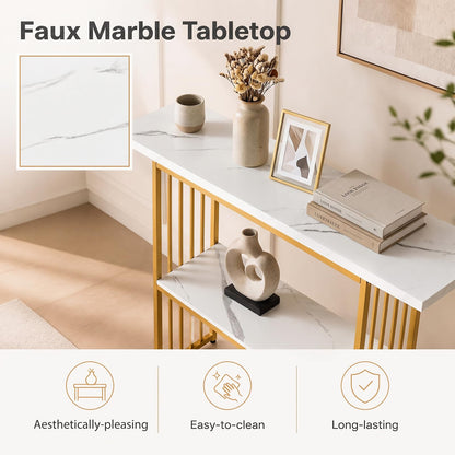 2-Tier Console Table, Faux Marble Slim Entryway Table