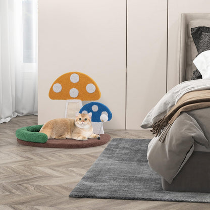 Mushroom Cat Bed with Wide Large Platform and Sisal Scratching Panel
