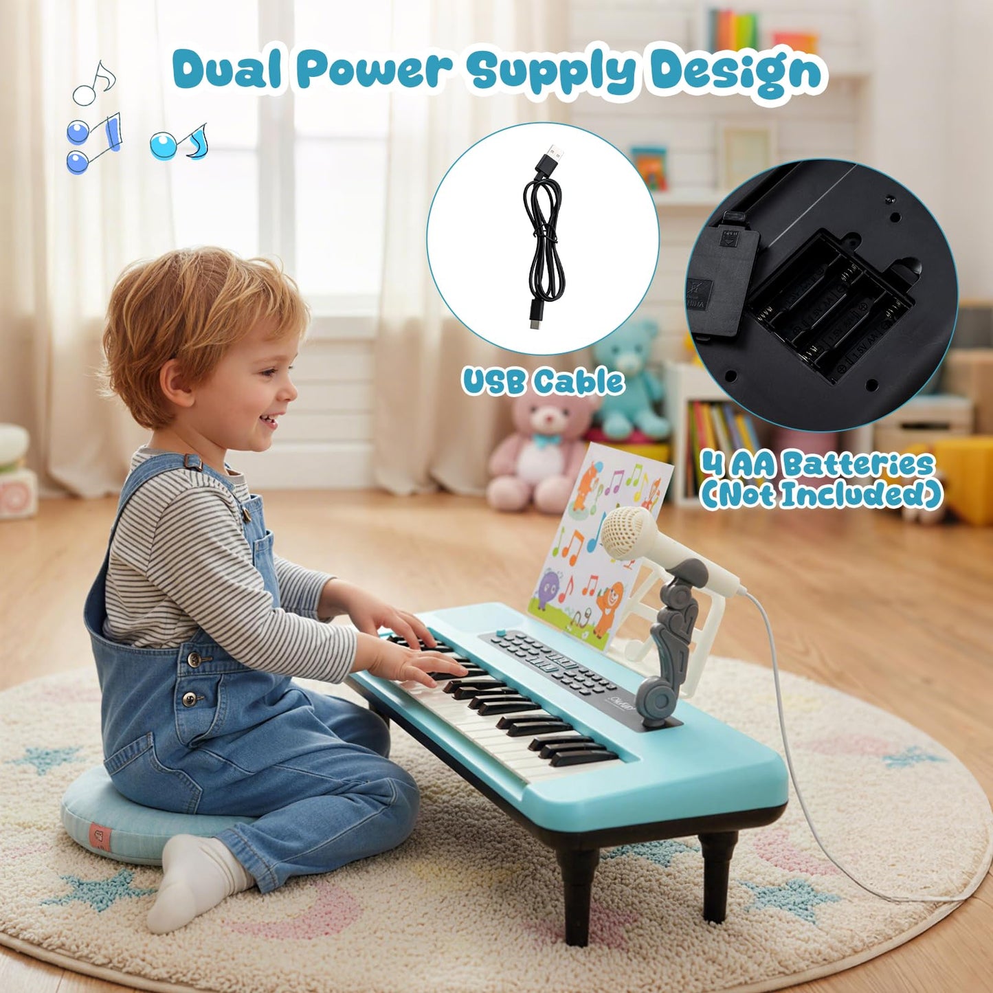 37 Keys Kids Portable Piano Keyboard with Microphone and Music Stand