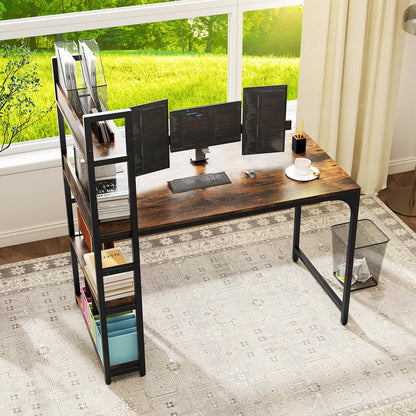Computer Desk with Power Strip 120 CM Study Writing Desk with Bookshelf