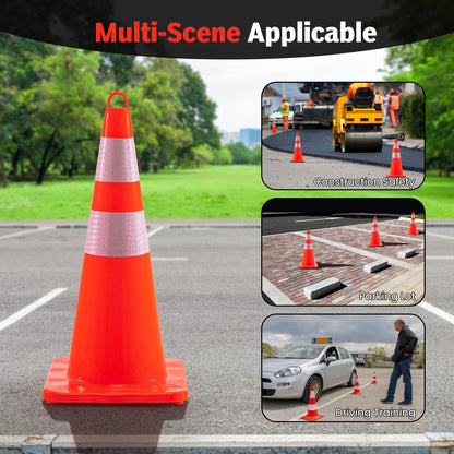 10/12 Pack 69cm Traffic Cones, Self Weighted Orange Road Safety Cones with Reflective Collars