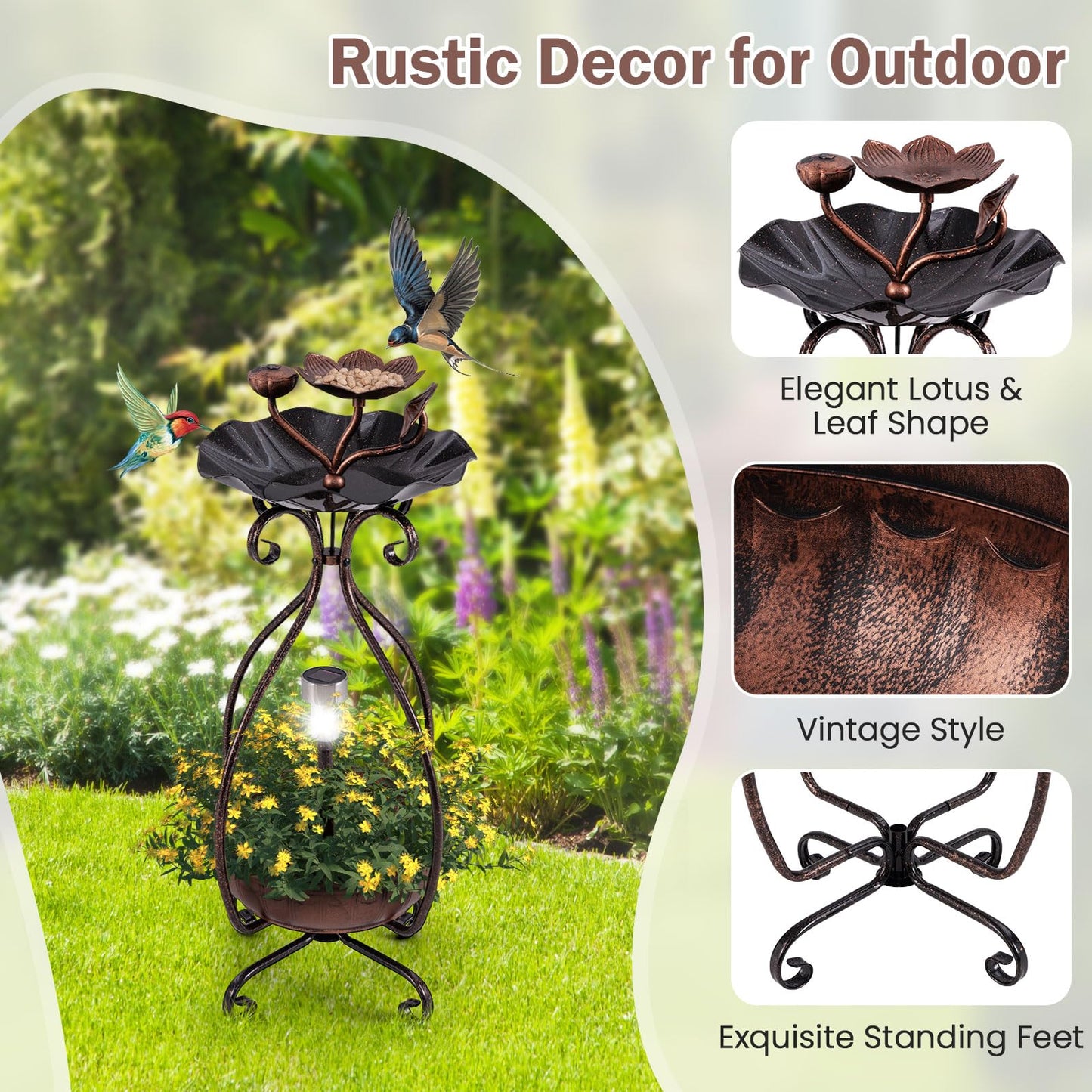 Outdoor Bird Feeder and Bath with Solar Light