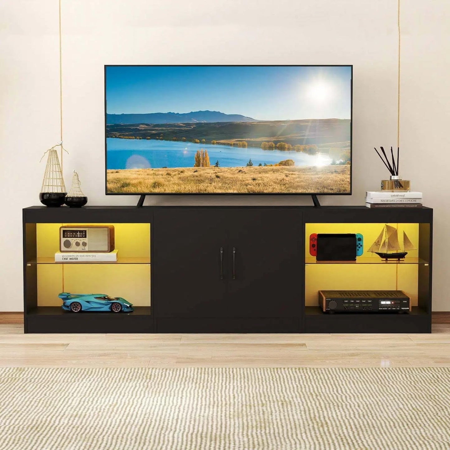 TV Stand Cabinet for TVs up to 85 Inches, 3 Pieces Modular Console TV Unit with LED Lights