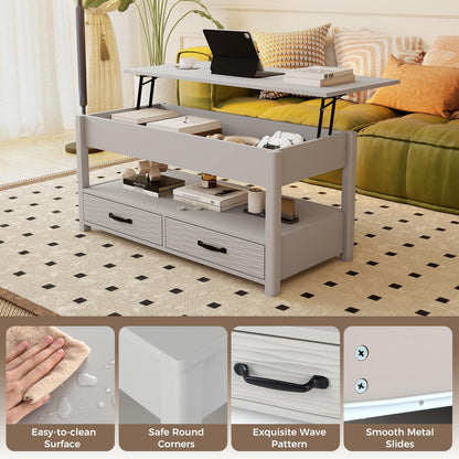 Lift Up Top Coffee Table, Wooden Lifting Cocktail Center Table with Hidden Storage Compartment