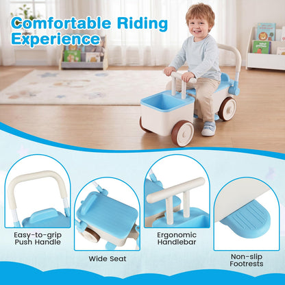 3-in-1 Kids Ride On Push Car with Foldable Push Handle and Storage Basket