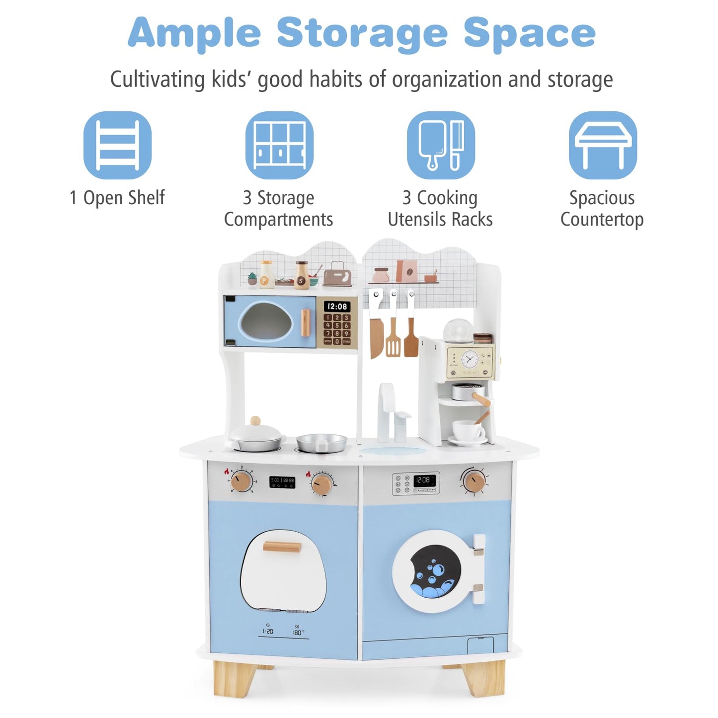 Wooden Kids Kitchen Playset with Coffee Maker for 3+ Years Old
