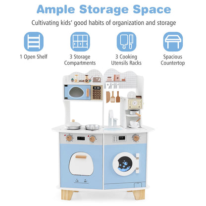 Wooden Kids Kitchen Playset with Coffee Maker for 3+ Years Old