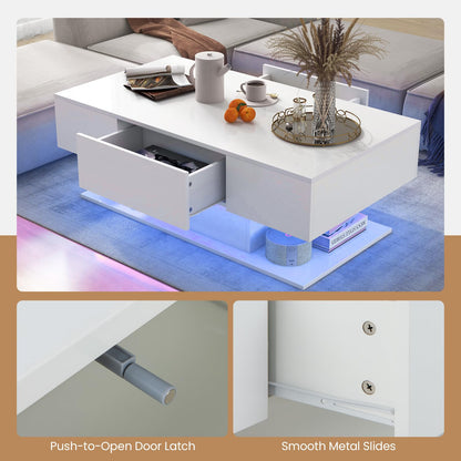 LED Coffee Table with 2 Drawers and Remote Control