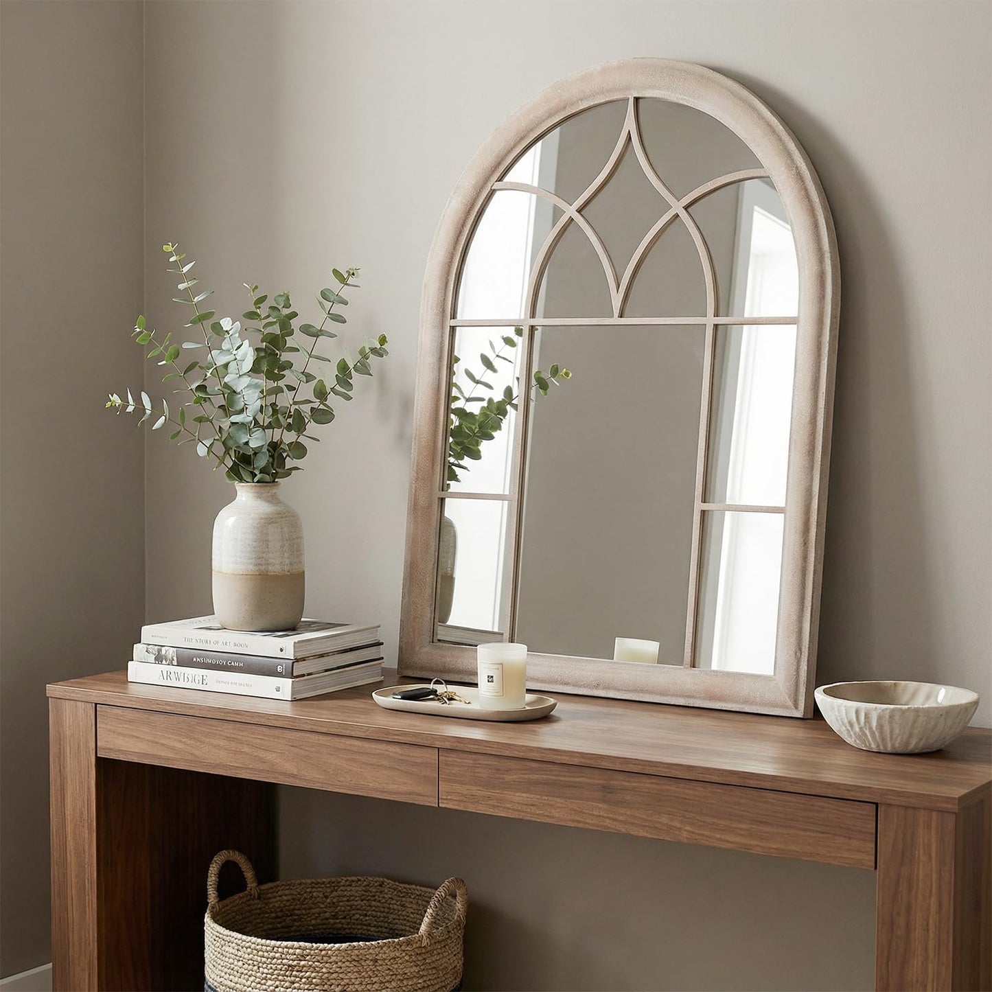 Arched Window Wall Mirror, Farmhouse Hanging Accent Decorative Mirror
