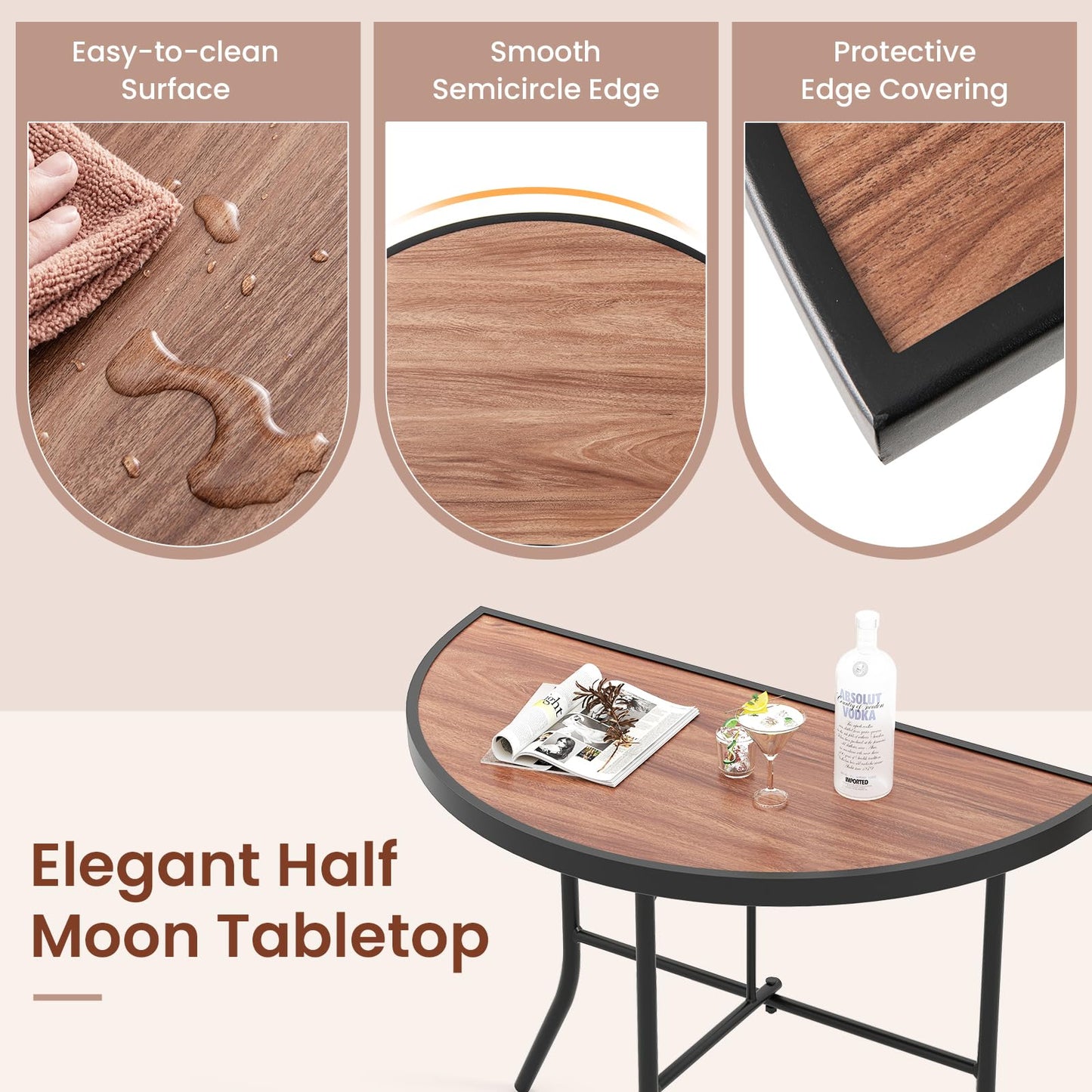 Half-Round Folding Event Table with Metal Frame