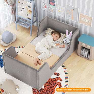 Kids Bed Frame, Soft Velvet Fabric Upholstered Children Floor Bed