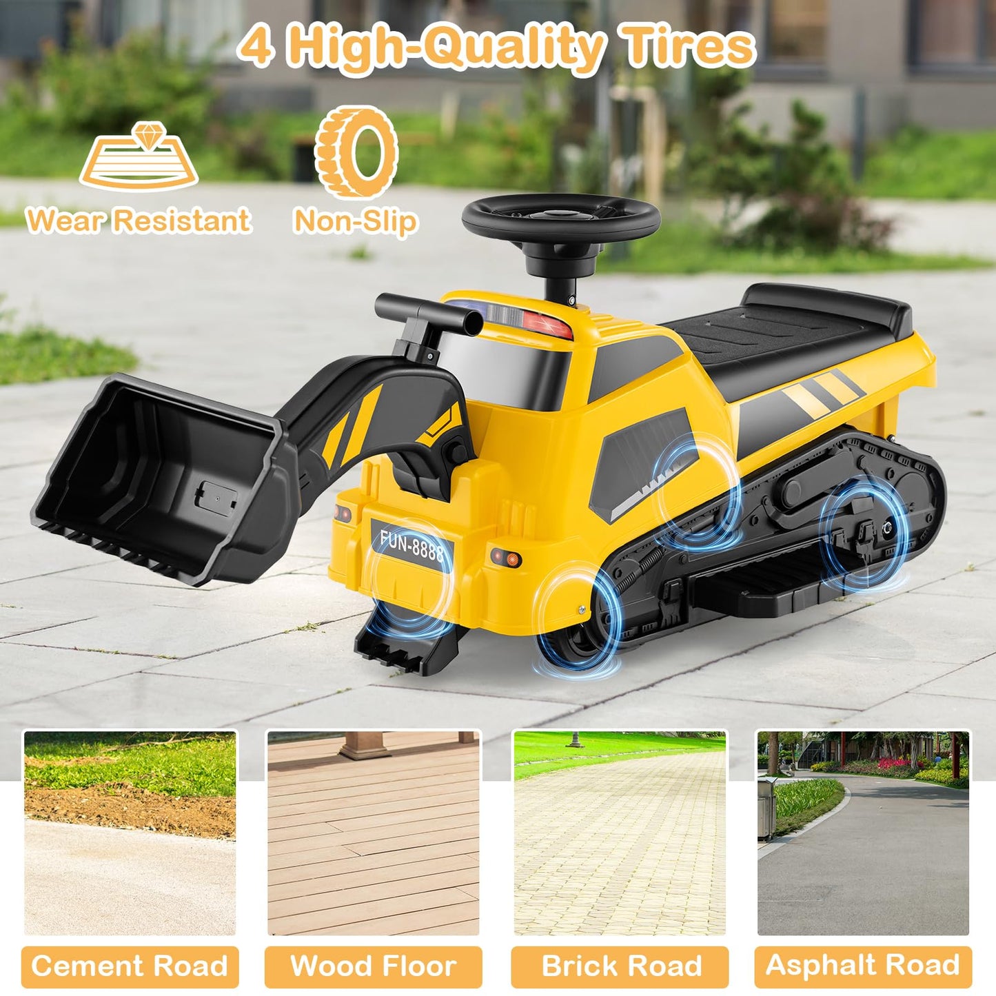 6V Electric Toy Bulldozer Excavator with Adjustable Arms Music