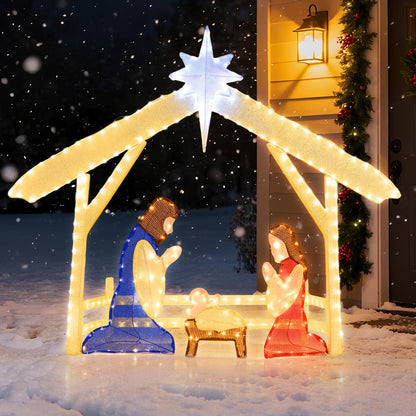 Pre-lit Christmas Holy Family Set with 272 Warm and Cold White LED Lights